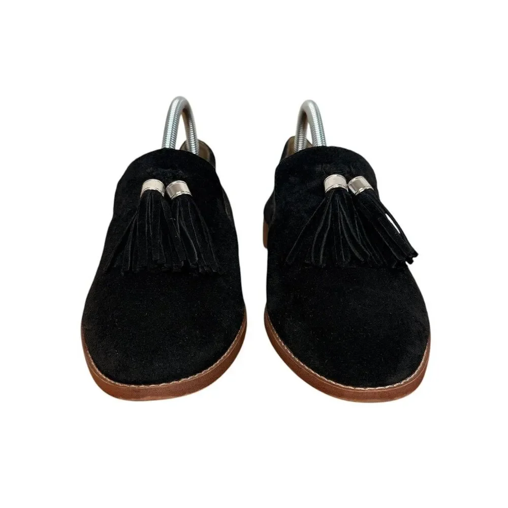 Franco Sarto Hadden Loafers Size 9.5 Leather Suede Black Tassels Neutral Preppy